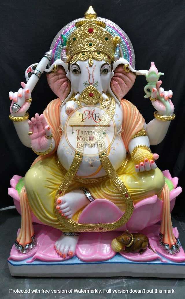 Mukut Ganesha Marble Statue