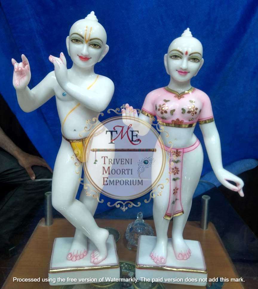 White Marble Iskcon Radha Krishna Statue