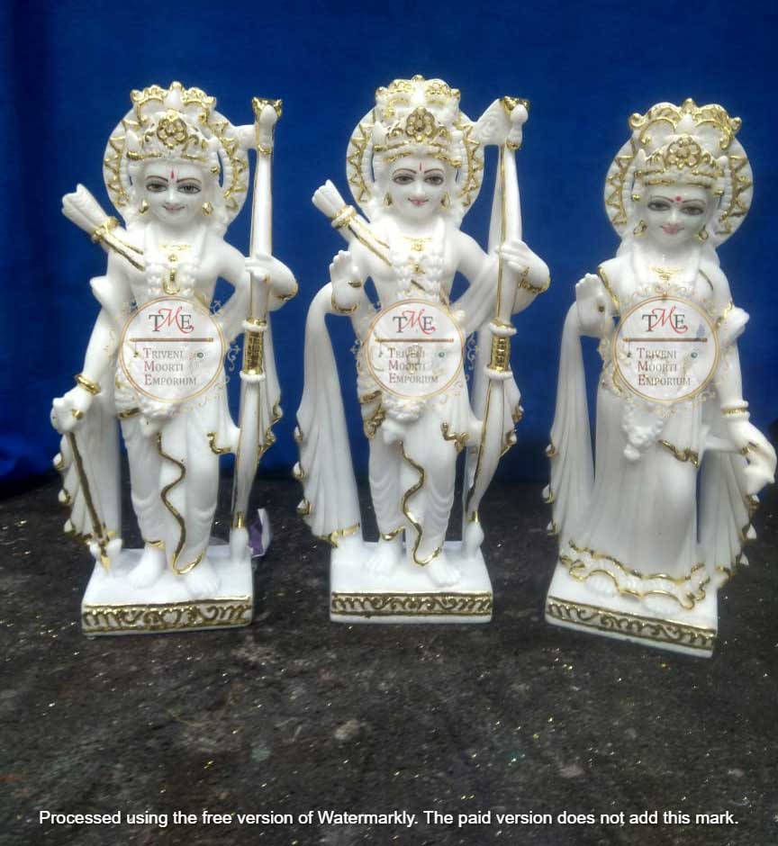 White Ram Laxman Sita Marble Murti